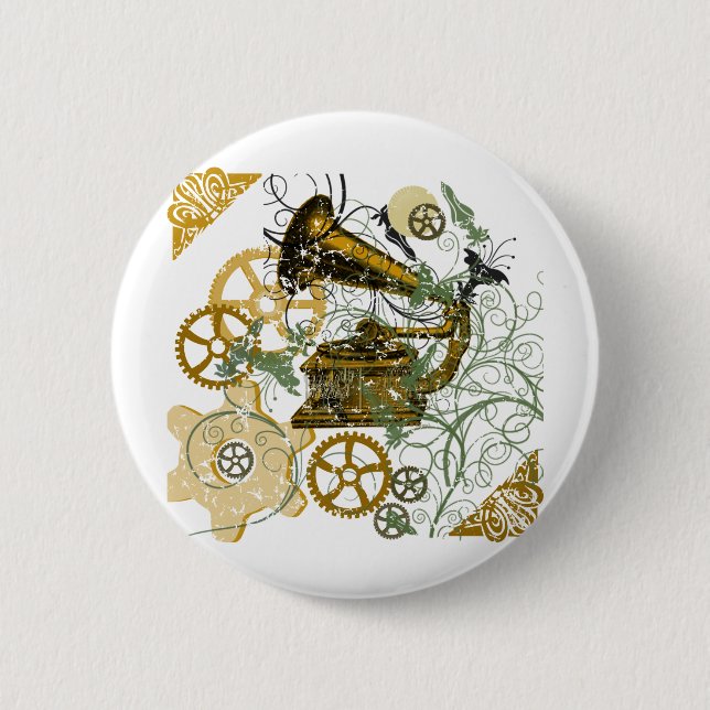 Distressed Look Steampunk Design 2 Inch Round Button (Front)