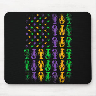 Distressed Mardi Gras Usa American Flag Crawfish C Mouse Pad