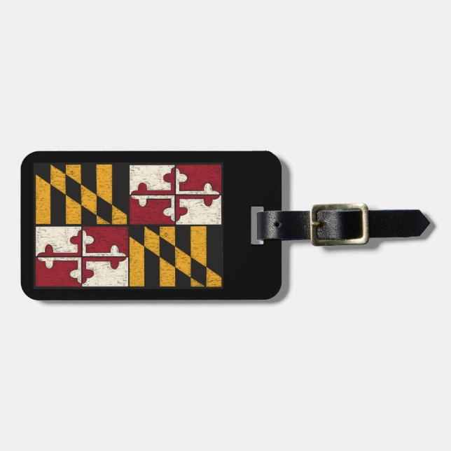 Distressed Maryland Flag Luggage Tag (Front Horizontal)
