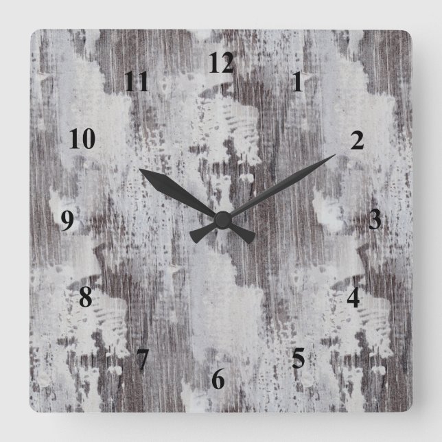 Distressed Maui Whitewashed Oak Wood Grain Look Square Wall Clock (Front)