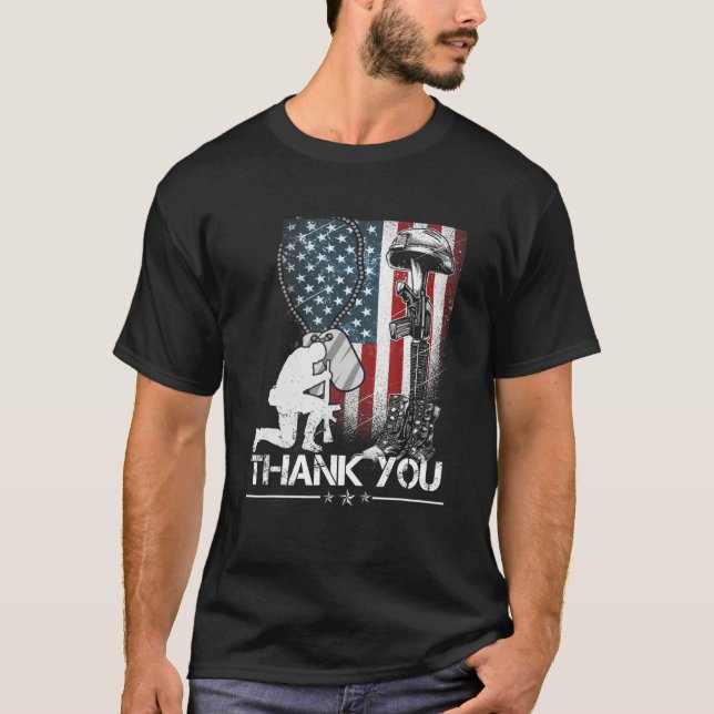 Distressed Memorial Day Flag Military Boots Dog Ta T-Shirt (Front)