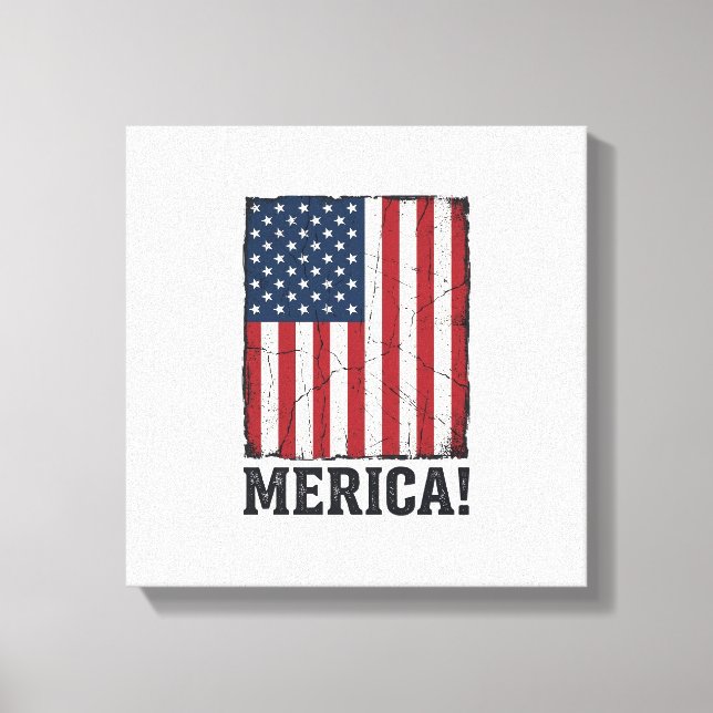 Distressed Merica Flag Patriotic Vector Shirt Desi Canvas Print (Front)