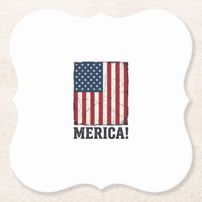 Distressed Merica Flag Patriotic Vector Shirt Desi Paper Coaster (Front)