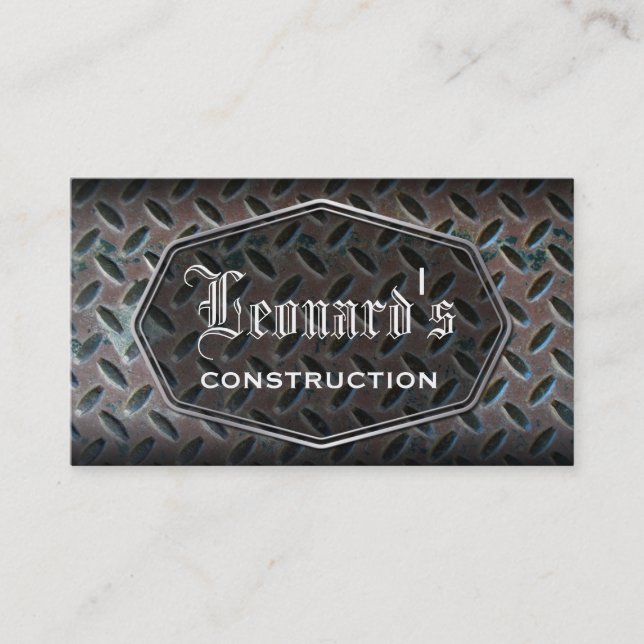 Distressed Metal Construction Business Card (Front)