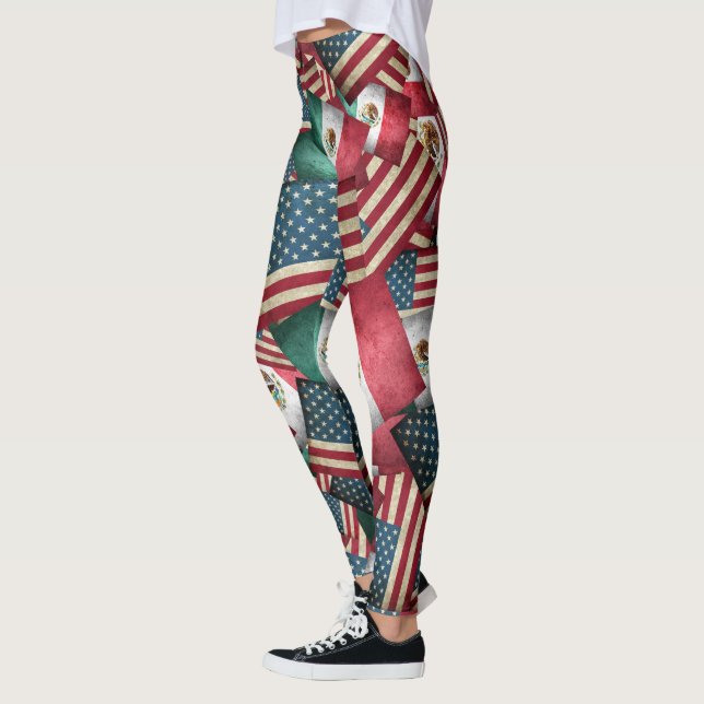 Distressed Mexican/American Flags  - US & Mexican Leggings (Left)
