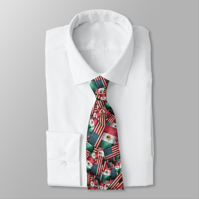 Distressed Mexican/American Flags  - US & Mexican Tie (Tied)