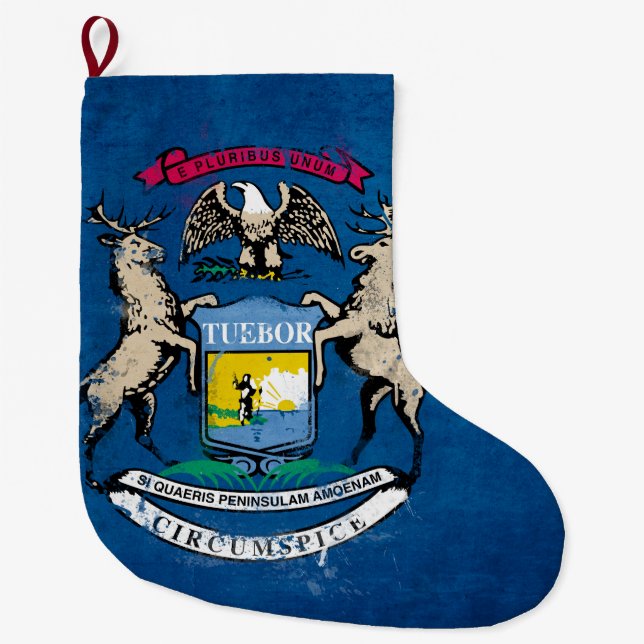 Distressed Michigan Flag Large Christmas Stocking (Front)