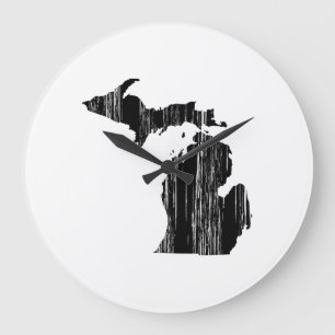 Distressed Michigan State Outline Large Clock