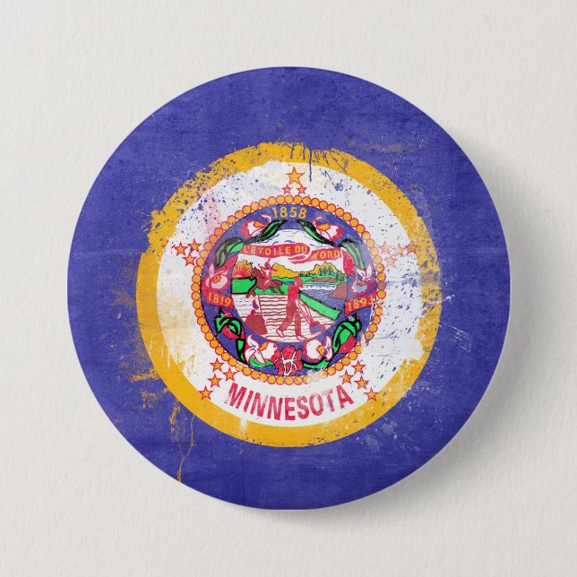 Distressed Minnesota State Flag 3 Inch Round Button (Front)