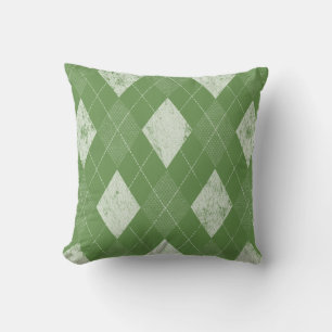 Distressed Monochrome Argyle Green Throw Pillow