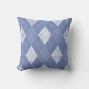 Distressed Monochrome Argyle Periwinkle Throw Pillow