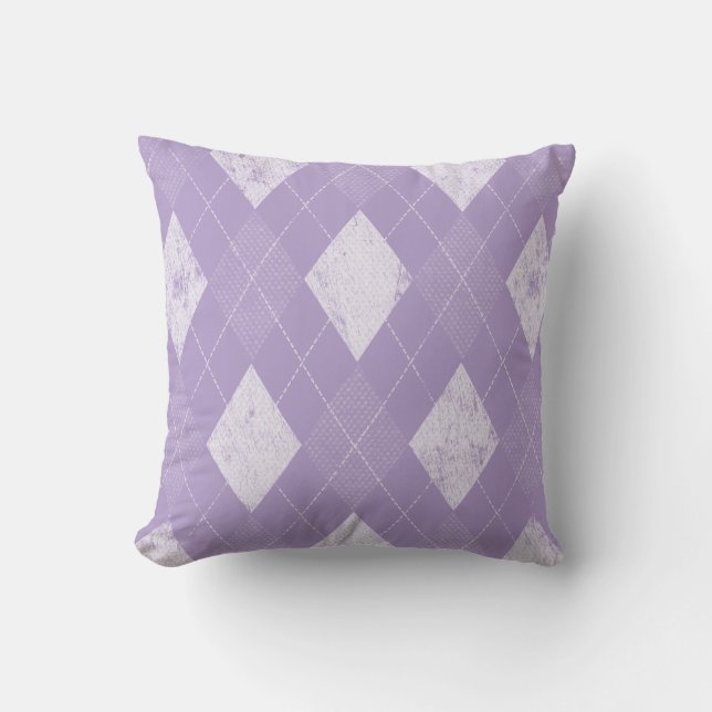 Distressed Monochrome Argyle Throw Pillow (Front)