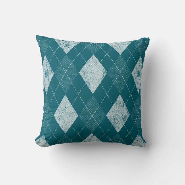 Distressed Monochrome Argyle Throw Pillow (Front)