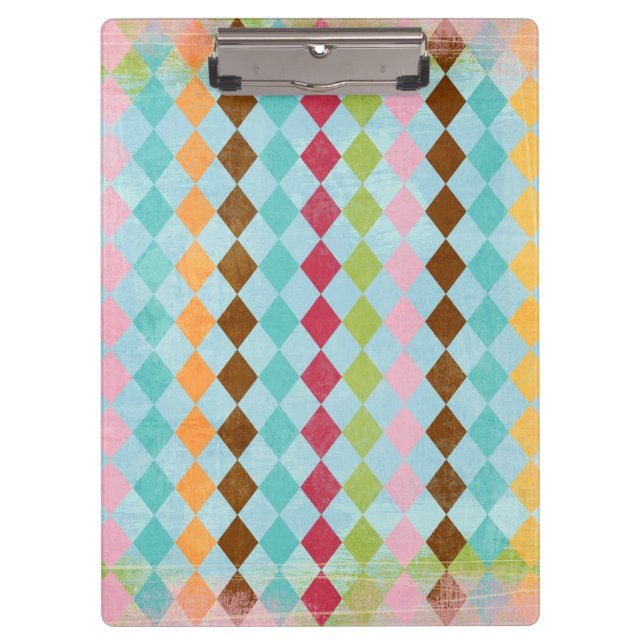 Distressed Multi Coloured Diamond Patterned Clipboard (Front)