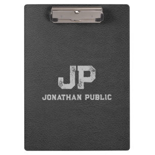 Distressed Name Monogram Initial Leather Look Clipboard