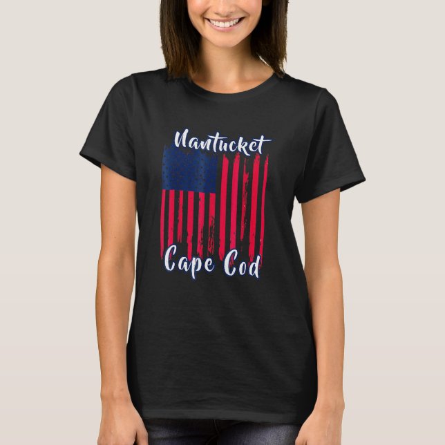 Distressed Nantucket Summer Vacation Patriotic Ame T-Shirt (Front)
