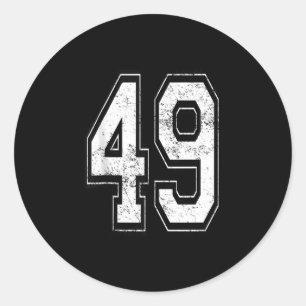 Distressed number 49 varsity jersey sports team classic round sticker