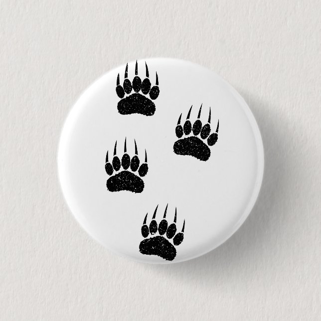 Distressed Old Paper Print Black Bear Paws 1 Inch Round Button (Front)