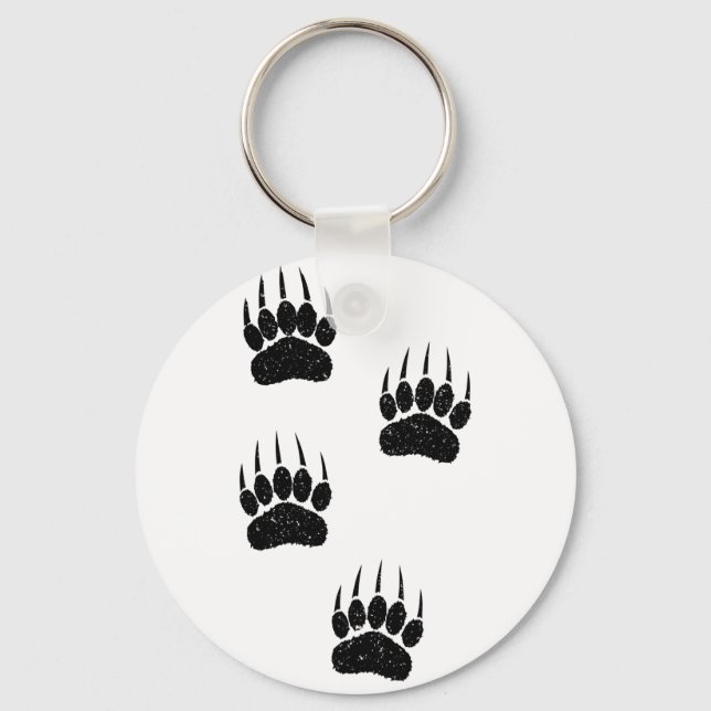 Distressed Old Paper Print Black Bear Paws Keychain (Front)