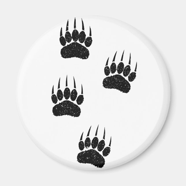 Distressed Old Paper Print Black Bear Paws Magnet (Front)