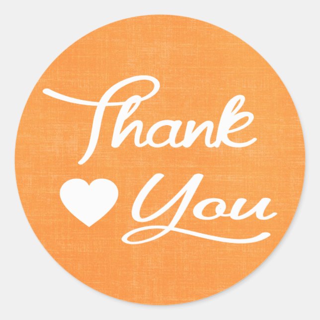 Distressed Orange Thank You Heart Stickers / Seals (Front)