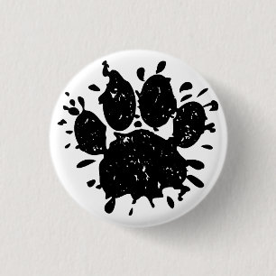 Distressed Paint Splatter Dog Paw Print 1 Inch Round Button