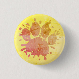 Distressed Paint Splatter Dog Paw Print 1 Inch Round Button