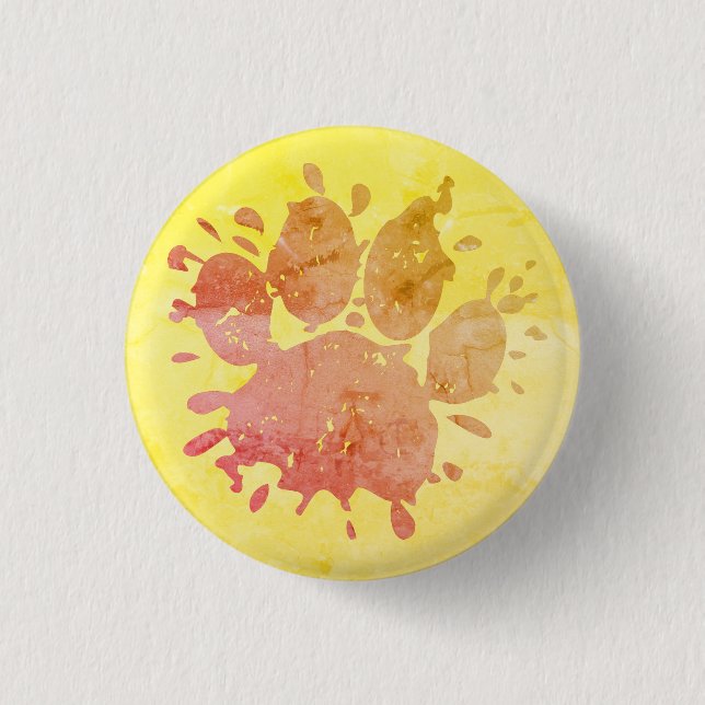 Distressed Paint Splatter Dog Paw Print 1 Inch Round Button (Front)