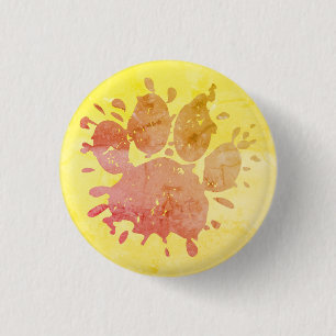 Distressed Paint Splatter Dog Paw Print 1 Inch Round Button