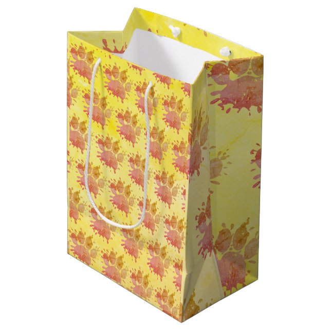 Distressed Paint Splatter Dog Paw Print Medium Gift Bag (Front Angled)