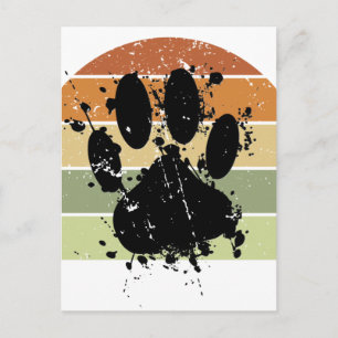 Distressed Paint Splatter Dog Paw Retro Sunset Postcard