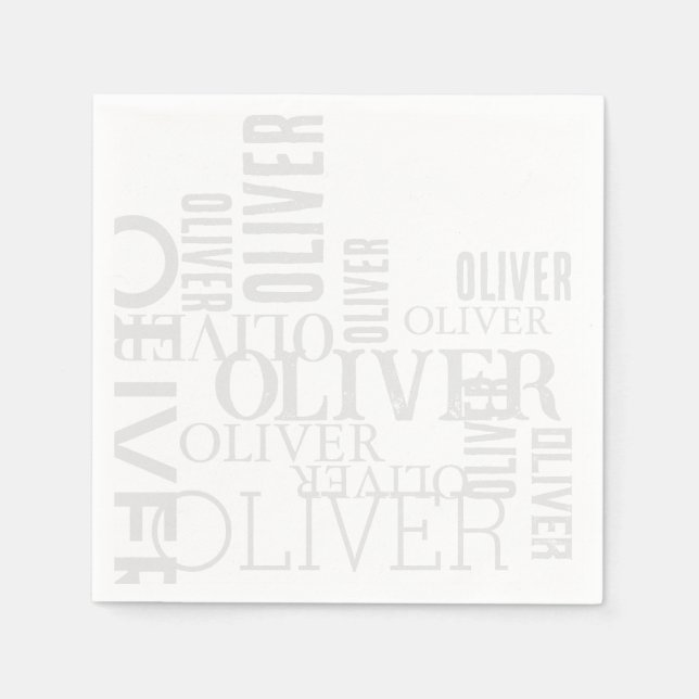 Distressed Pale Grey Typography White Napkin (Front)