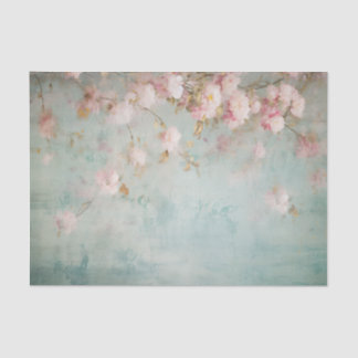 Distressed Pale Pink Floral Branches on Side of Tissue Paper