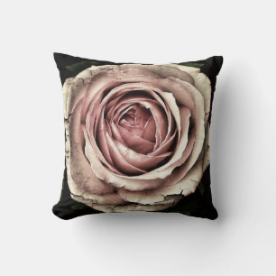 Distressed Pale Pink Rose on Black Throw Pillow