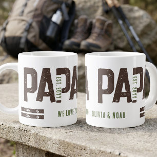 Distressed Papa Est Year Personalized Brown Green Large Coffee Mug
