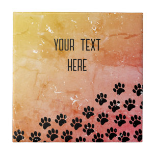 Distressed Paper Puppy Paw Prints Tile