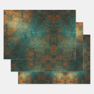 Distressed Patina Copper Vintage Ephemera Wrapping Paper Sheet