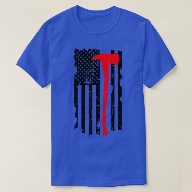 Distressed Patriot Axe Thin Red Line American Flag T-Shirt (Design Front)