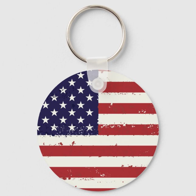 Distressed Patriotic American Flag Keychain (Front)