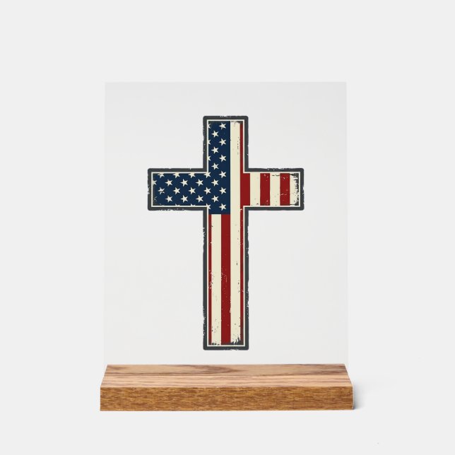 Distressed Patriotic Cross Vector Design_1 Acrylic Sign (Front)