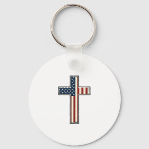 Distressed Patriotic Cross Vector Design_1 Keychain