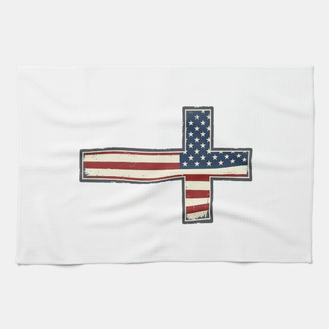 Distressed Patriotic Cross Vector Design_1 Kitchen Towel (Horizontal)