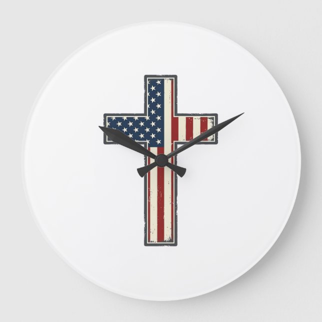 Distressed Patriotic Cross Vector Design_1 Large Clock (Front)