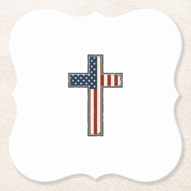Distressed Patriotic Cross Vector Design_1 Paper Coaster (Front)