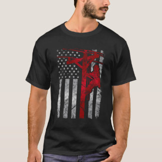 Distressed Patriotic Electric Cable Lineman Americ T-Shirt