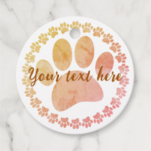 Distressed Paw And Round Frame Dog Print Pattern Favour Tags