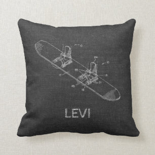 Distressed Personalized Dark Grey Burlap Snowboard Throw Pillow
