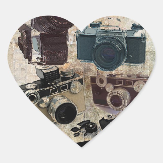 distressed photographer photography retro Camera Heart Sticker (Front)