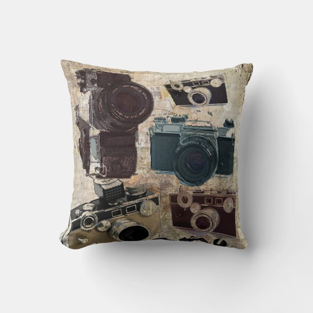 distressed photographer photography retro Camera Throw Pillow (Front)