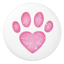 Distressed Pink Heart Pawprint Ceramic Knob